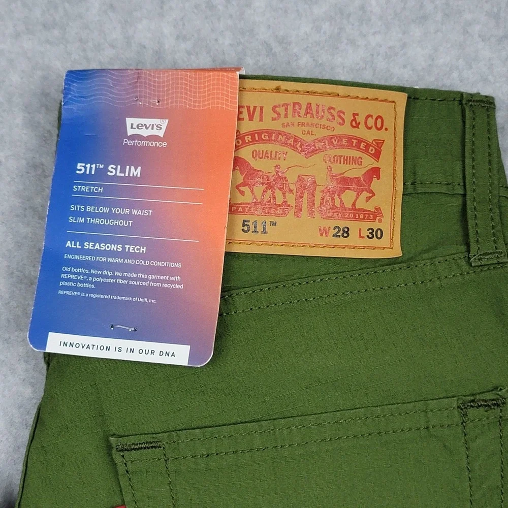 Levi's‎ 511 Mens Size 28x30 Performance Slim Fit Tapered Green 5 Pocket Pants